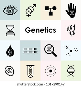 vector illustration of DNA and genetics icons set with cells and chromosomes
