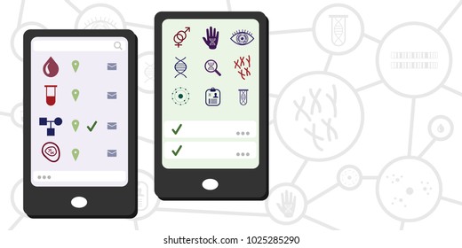 Vector illustration of DNA and genomics research mobile phone technology for digital health and genetic science concepts