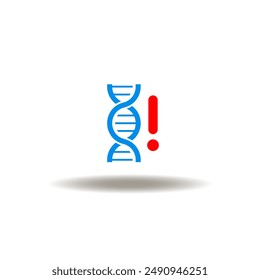 Ilustración vectorial de la hélice del ADN y signo de exclamación. Icono de la enfermedad genética. Símbolo de la anomalía de atención del gen ADN.