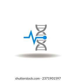 Ilustración vectorial de la hélice del ADN con línea de pulso o latido cardíaco. Icono de la innovación en medicina. Símbolo de tecnología médica.