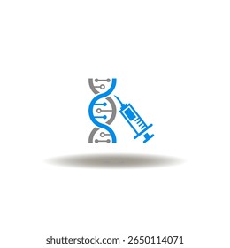 Ilustração vetorial de hélice e seringa de DNA. Símbolo de engenharia de DNA. Ícone de modificação genética, correção.