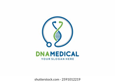 Vector illustration of dna logo design with a combination of stethoscope icons in a circle