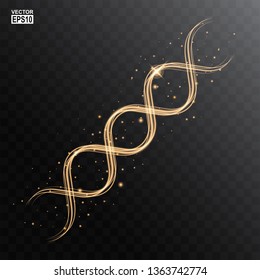 Vector illustration of DNA molecule design element with gold light effect