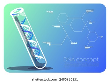Vector illustration DNA structure in glass tube, laboratory research DNA helix