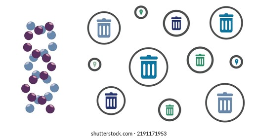 vector illustration of DNA and trash bucket for noncoding genes 