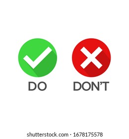 Vector Illustration Of Do And Don't Button Choice. Suitable For Elements Of Advice Info Graphic Information Or Tips. Check Mark And Cross Mark Icon.