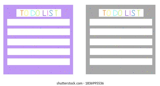 
vector illustration - to do list template. Blank Notebook Notes Template Stickers pages.To Do List Rainbow Elements. Square Sticker. Doodle Style Pink Gray Purple background.