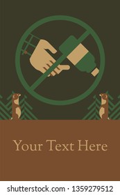 Vector illustration with Do not Litter warning sign with a hand throwing the bottle and weasels that watching in the trees