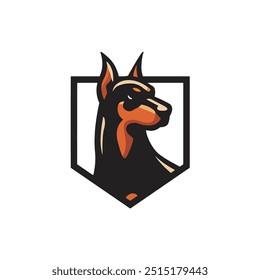 Ilustração vetorial do design da cabeça de um cão dobermen em escudo pode ser usado como um logotipo