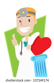 Vector illustration of a doctor with a big heart