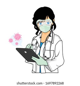 Vector illustration of a doctor checking the list of patients with covid-19