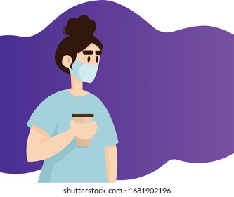 Vector illustration of a doctor with coffee on a gradient background.