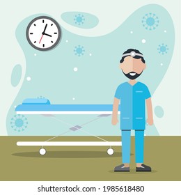 Vector illustration of a doctor. covid-19, coronavirus. Flat icon style.