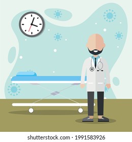 Vector illustration of a doctor. covid-19, coronavirus. Flat icon style.