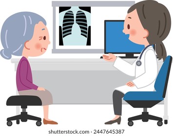 Vector illustration of a doctor examining an elderly female patient.