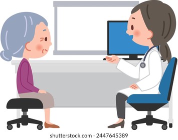 Vector illustration of a doctor examining an elderly female patient.