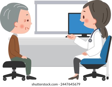 Vector illustration of a doctor examining an elderly male patient.