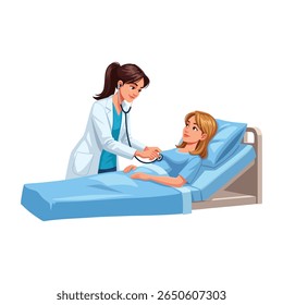 vector illustration of a doctor examining his pregnant patient