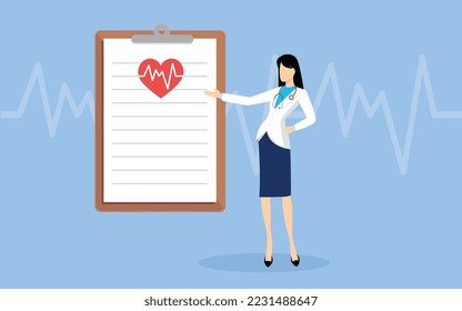 Vector illustration of Doctor female making a presentation, simple flat vector illustration