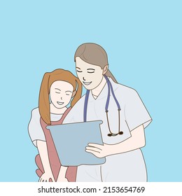 vector illustration doctor and girl giving advice on health