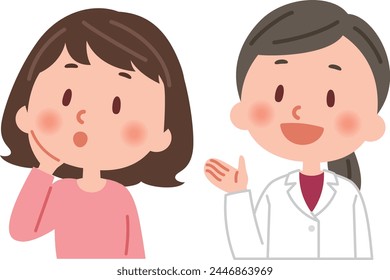 Vector illustration of a doctor giving an explanation and a woman listening to the explanation.