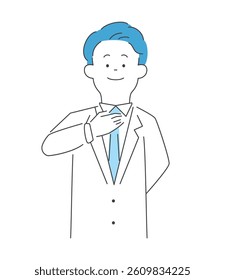 Vector illustration of a doctor holding his hand on his chest