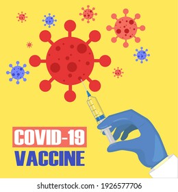 Vector illustration of doctor injecting Covid 19 vaccine to stop the virus pandemic