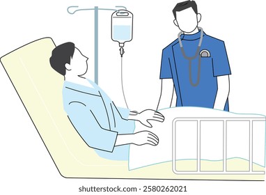 Vector illustration of doctor and inpatient making rounds