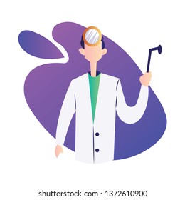 Vector illustration of a doctor inside a purple bubble on white background