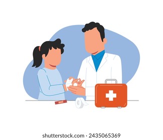 Vector illustration of a doctor and a little girl with a first aid kit