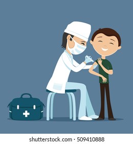 Vector illustration. Doctor makes vaccination.