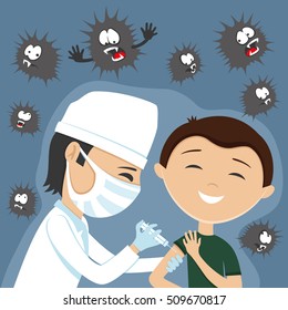 Vector illustration. Doctor makes vaccination.