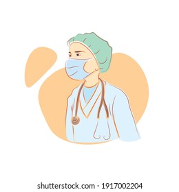 Vector illustration of a doctor in a mask.
