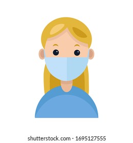 Vector illustration of doctor or nurse,wearing the mask ti protect from virus.Pandemia of coronovirus,COVID-19.Flat style icon.