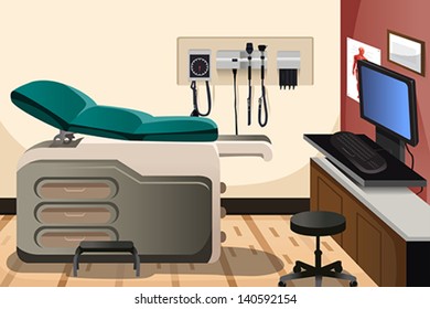 A Vector Illustration Of Doctor Office With Copyspace