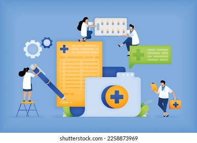 Vector illustration of Doctor Organizing Patient Records and Medical Documents. Efficient Patient Data Management by Doctor with Files and Records. can use for ad, poster, campaign, website, apps