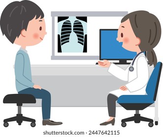 Vector illustration of doctor and patient man examining each other.