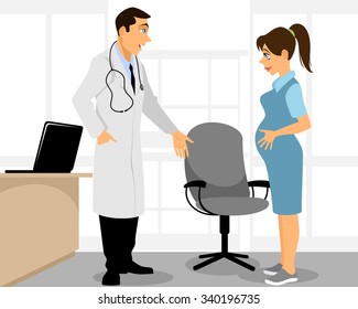 Vector illustration of a doctor and pregnant woman