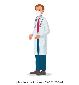 Vector illustration of a doctor with protective mask. Professional doctor. Hospital worker.