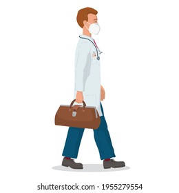 Ilustración vectorial de un médico con máscara protectora. Médico profesional. Trabajador hospitalario.