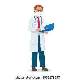Vector illustration of a doctor with protective mask. Professional doctor. Hospital worker.
