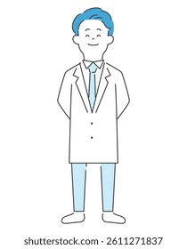Vector illustration of a doctor smiling and clasping his hands behind his back