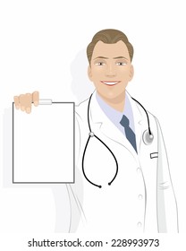 Vector illustration of a doctor with tablet