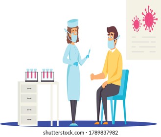 Vector illustration of doctor, wearing face mask during corona virus (covid-19) outbreak. Virus protection concept.