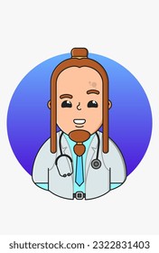 Vector illustration of a doctor in a white medical coat on a round blue background