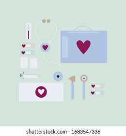 Vector illustration. Doctor's briefcase, pharmacy.