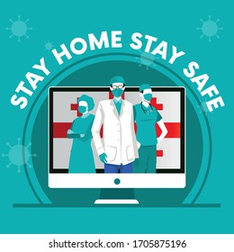 Vector illustration of doctors with Georgia flag in the background symbolizing working from home with stay home stay safe text