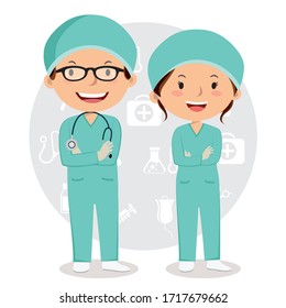 Vector Illustration of doctors with medical icons