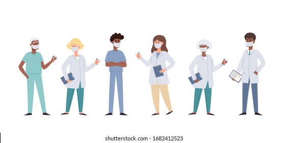 Vector Illustration Standing European African Doctors Stock Vector ...