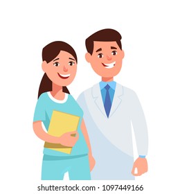 Vector illustration doctors provide medical services network. Concept medical care online